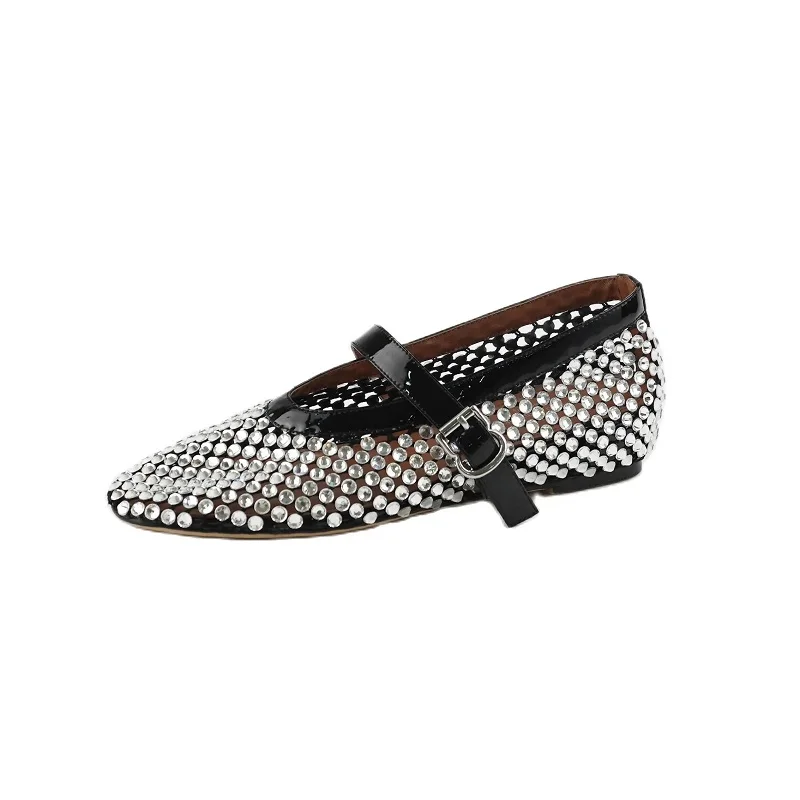 Womens Luxury Crystals Sandals for Girls Elegant Summer Flats One Strap Mary Janes Party Shoes Silver Golden Footwear