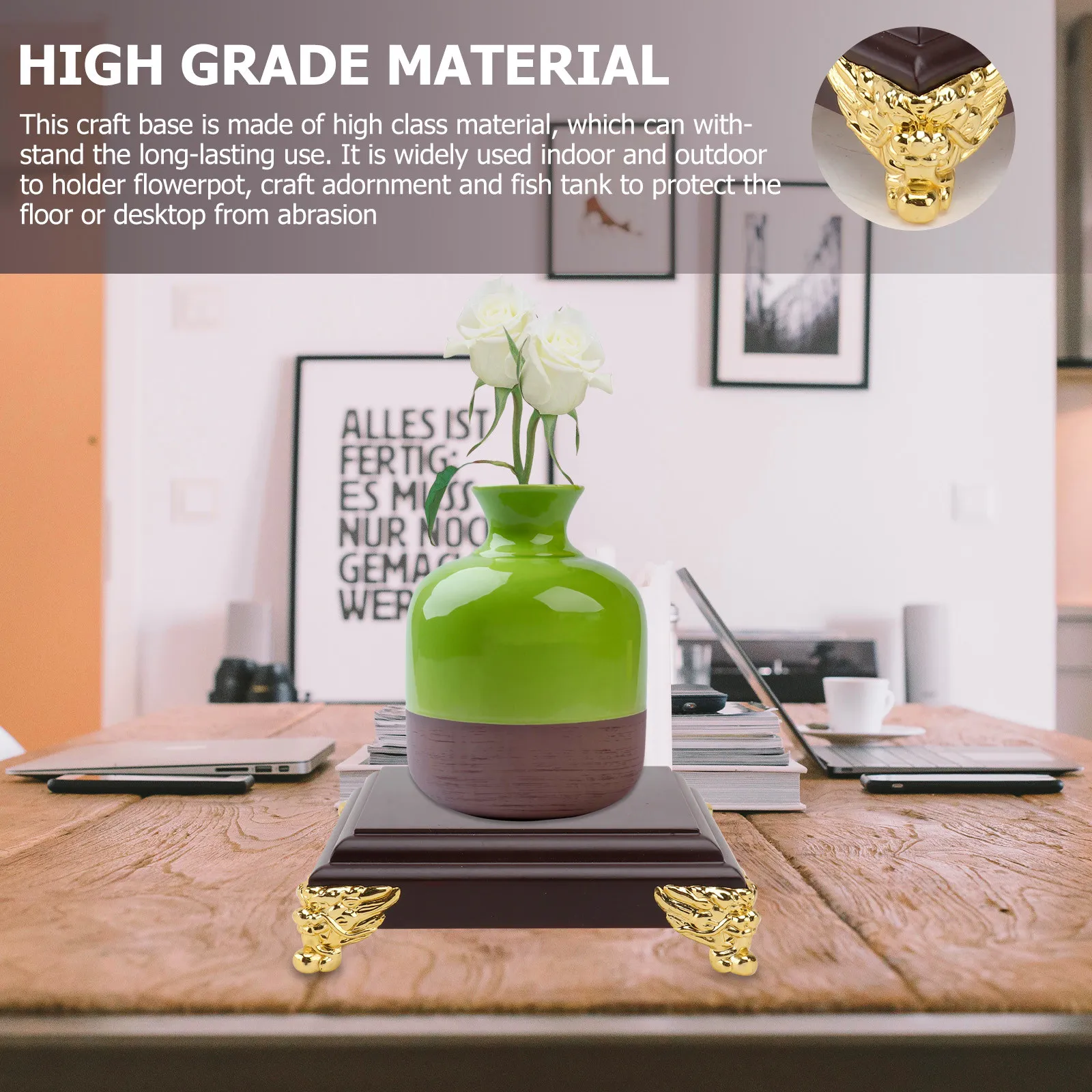 1Pcs Square Wooden Craft Base Buddha Statue Stand for Indoor Outdoor Flowerpot Fish Tank Protection Decorative Adornment Holder