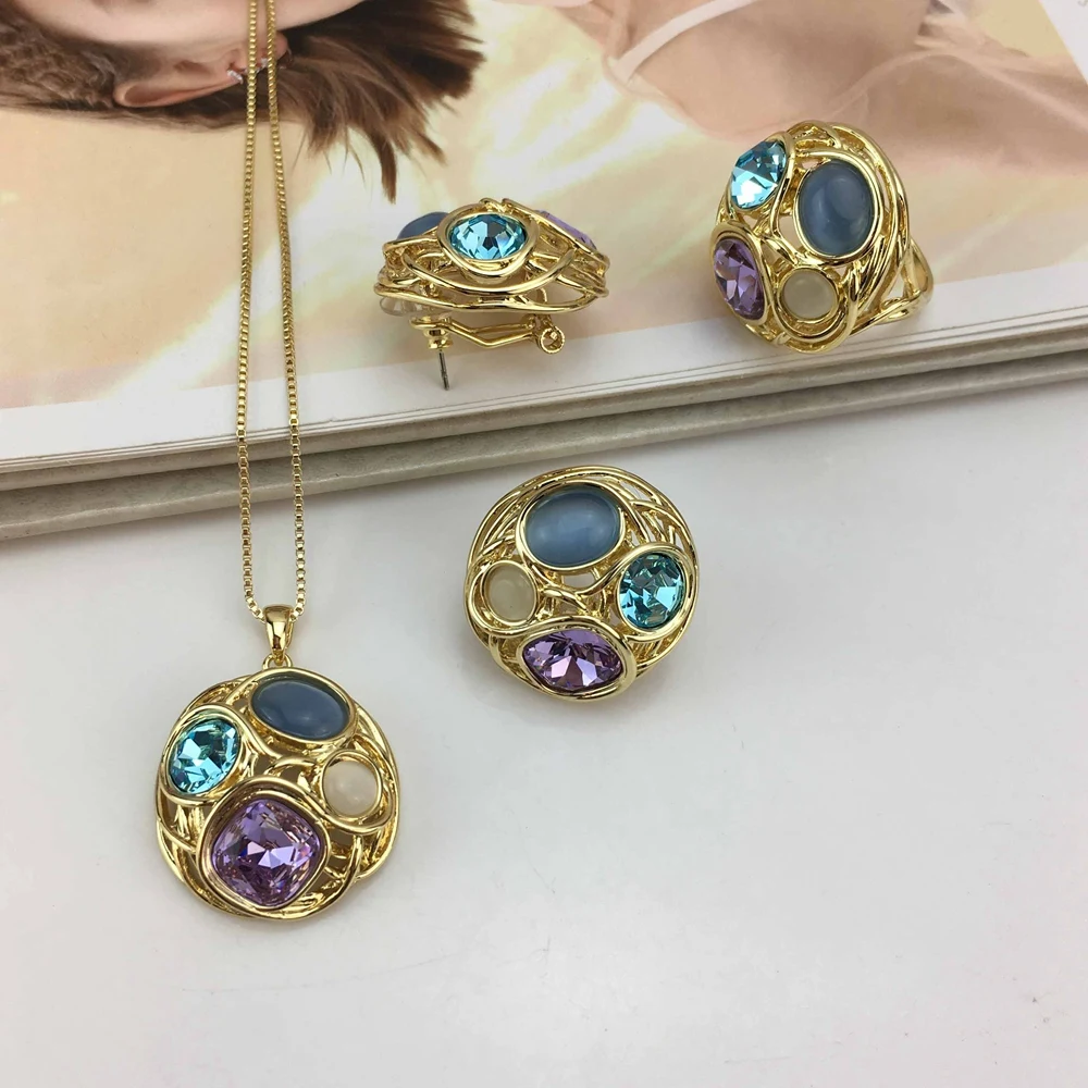 Yuminglai Dubai African Luxury Jewelry Sets for Women Zircon Ring Earrings Necklace Wedding Bridal Elegant Christmas FHK15582