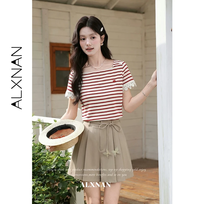 ALXNAN Khaki Shorts High Waist Pleated A-line Casual Suit Shorts Women Summer Casual Fashion Office Lady Baggy Pants L65250A