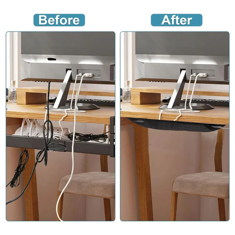 Under Desk Cable Management Net, Under Table Cord Management Mesh Organizer Flexible Wire Hiders 70x30cm