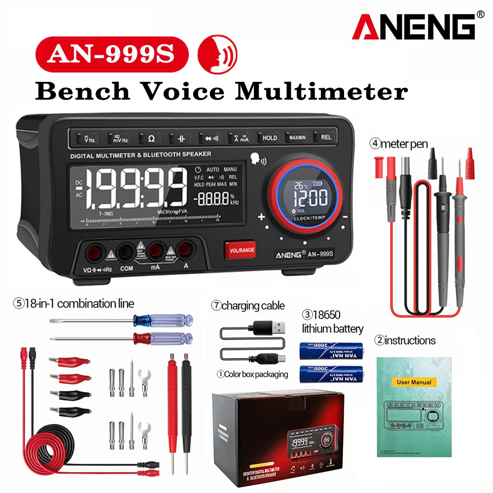 

ANENG AN-999S Desktop Voice Multimeter Professional Digital Bluetooth 19999 Counts True RMS Auto Range DC/AC Meter