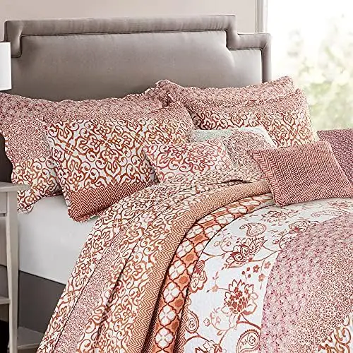 

Bedspread Coverlet Oversized King 122" x 106" Floral Printed 9 Piece Quilt Set, Soft Lightweight Prewashed Bedding Set B Kuromi