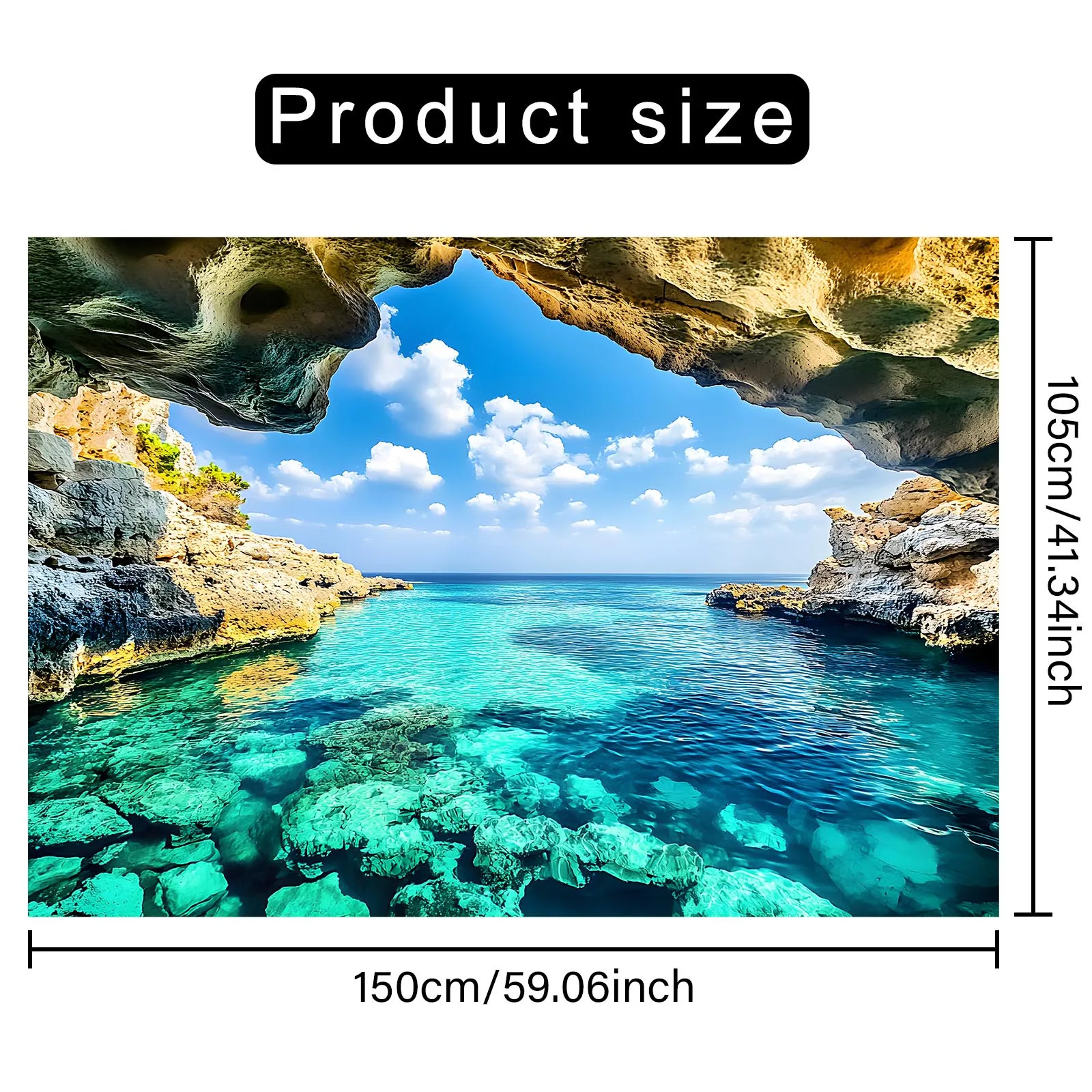 قطعة واحدة من لافتة خلفية عرض كهف البحر من البوليستر، ديكور حائط متعدد الاستخدامات لكشك الصور والحفلات للاستخدام الداخلي والخارجي، لا
