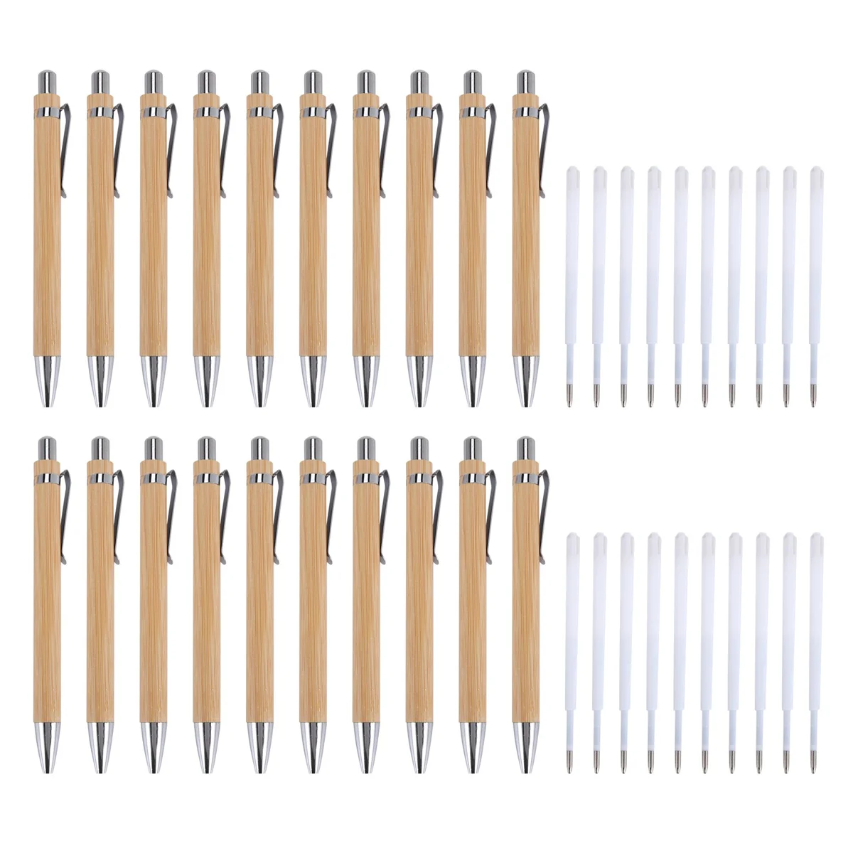 20 Pcs Bamboo Retractable Ballpoint Pen and 20 Pcs Extra Refills, Black Ink 1 mm Bamboo Pen Retractable Wooden Pens