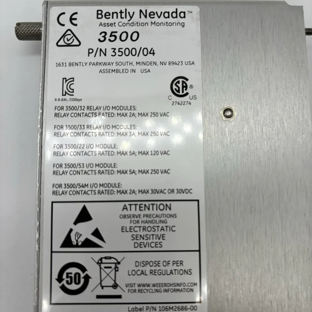 Módulo de monitoreo de vibración doblada Tarjeta Bentley 3500/04-01 Módulo de interfaz de datos transitorios con precio competitivo