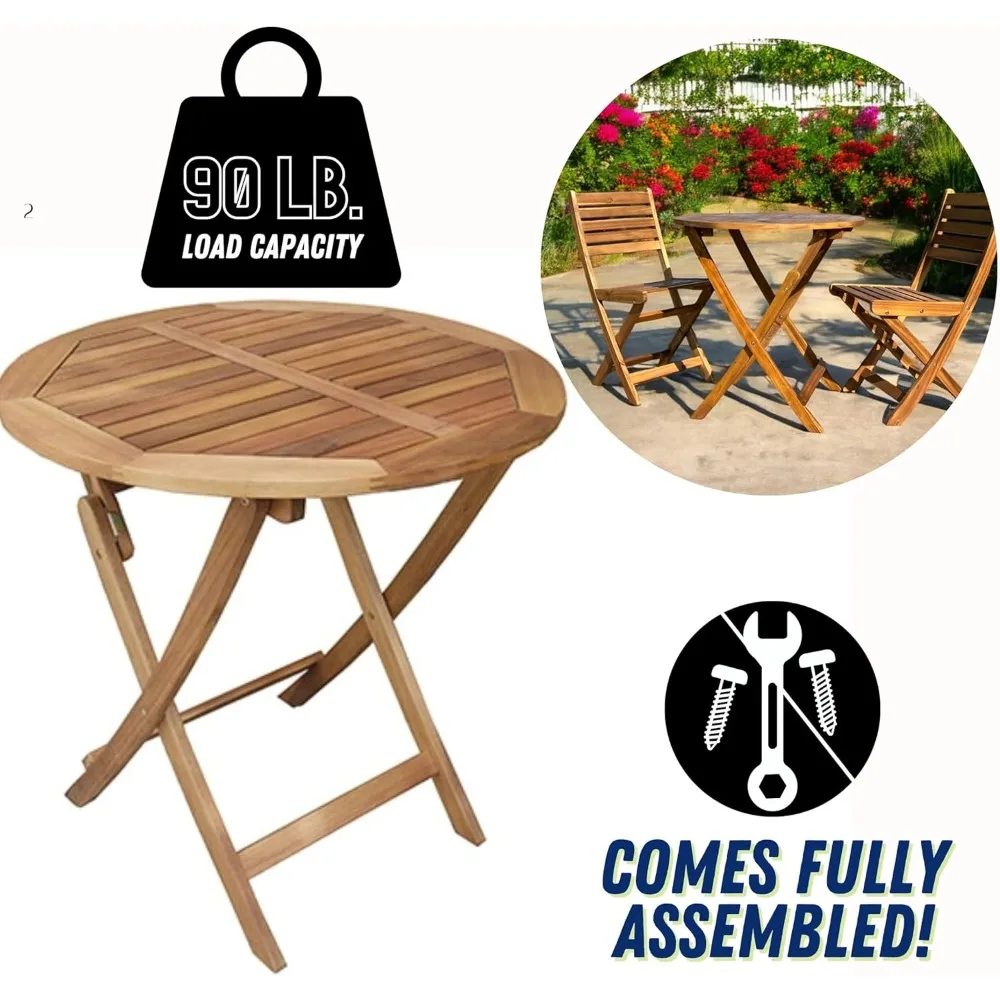 طاولة فناء خارجية، بار بيسترو مستدير قابل للطي من خشب السنط، شقة محمولة، شرفة، درابزين وأثاث الشرفة،