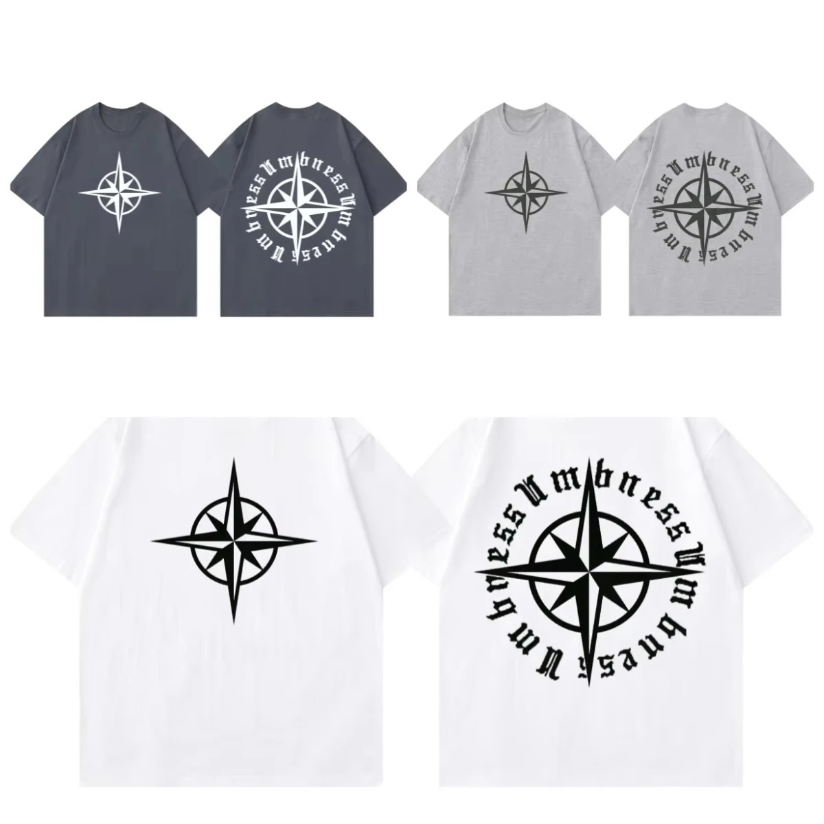 

Men's Trendy Brand Stone Compass Printed Cotton Short-sleeved T-shirt Men's and Women's Summer New Casual Versatile Couple's