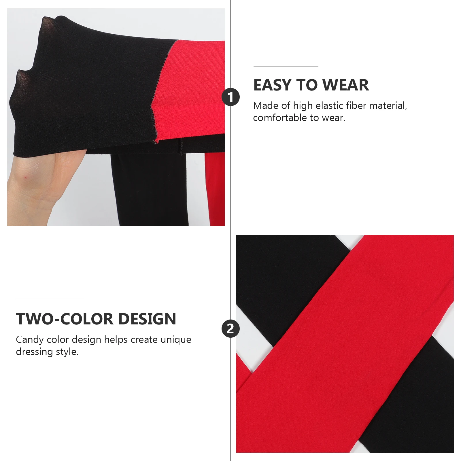 

Fashion Double Color Asymmetric Stockings For Women Stretchy Silk Tights With Anti-Slip Design Party Wear Gift - Black