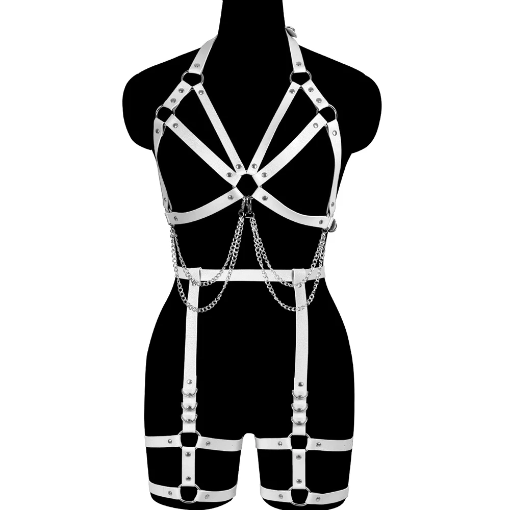 

Metal Chain Pu Leather Harness For Women Garment Accessories Belt Black Corset Waistband Gothic Style Pole Dance Rave Costume