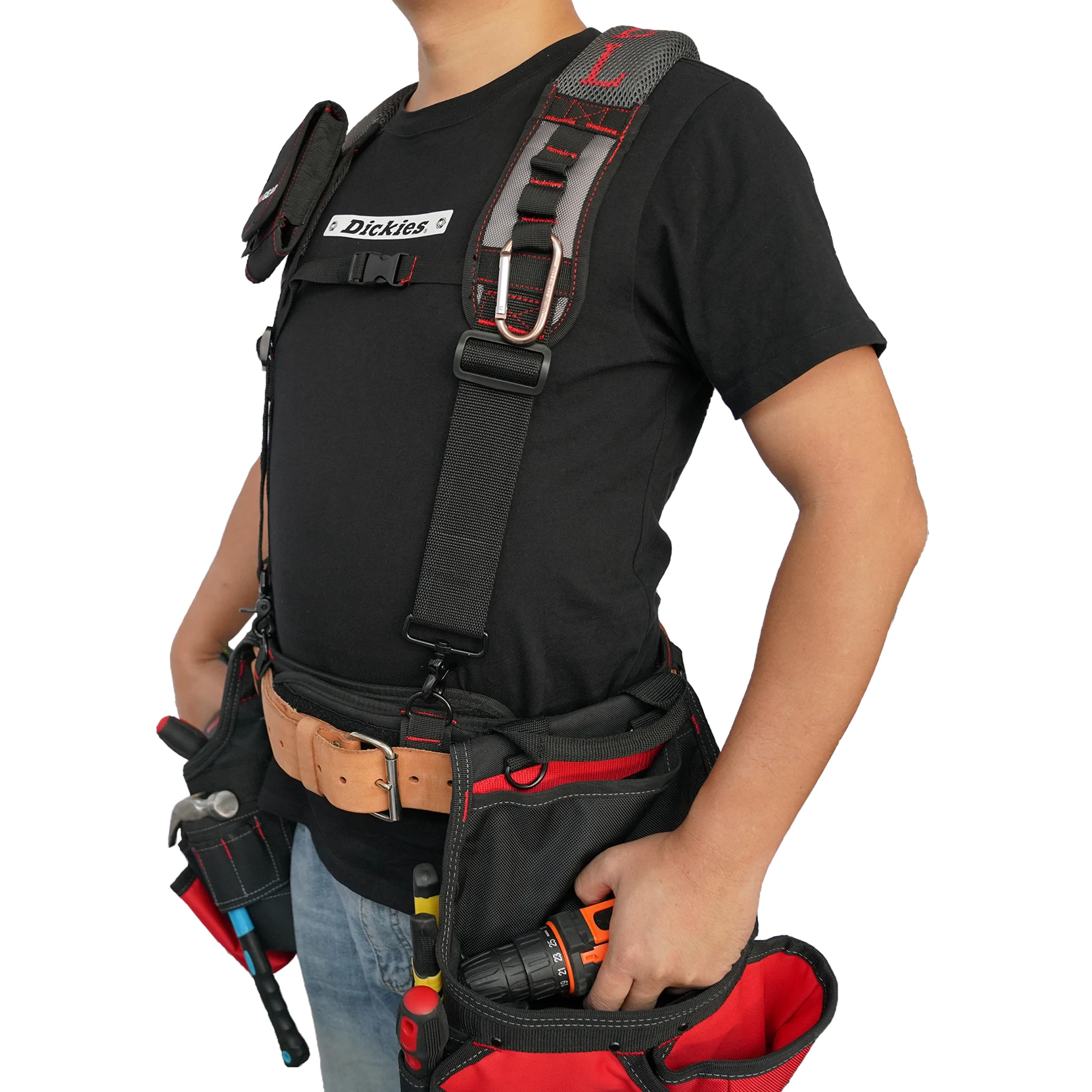 KUNN Tool Belt Suspenders Padded Construction Belt Harness Gel Shoulder Strap with Detachable Phone Holder,4 Tool Belt Loops