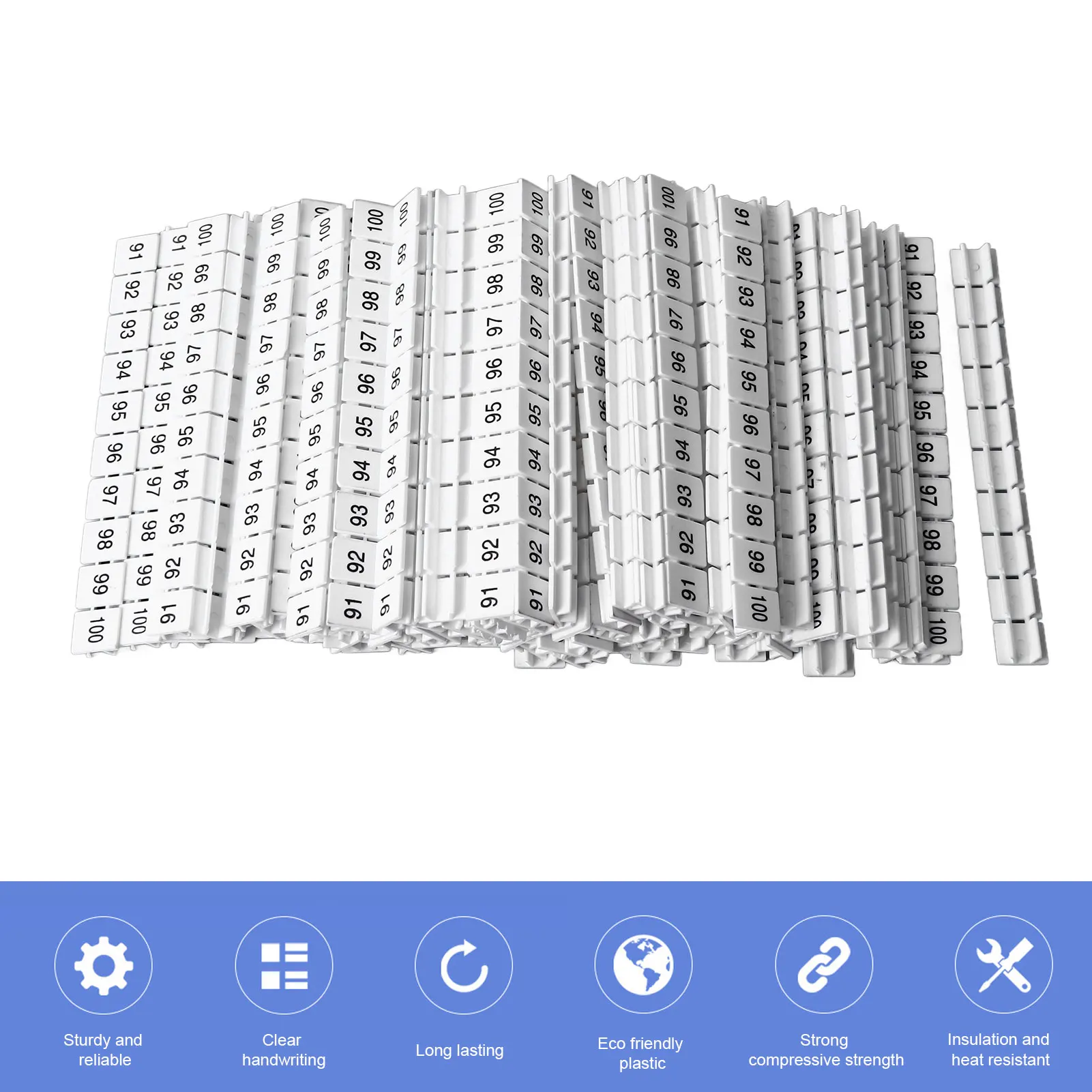 100PCS UK10N Terminal Block Marking Tape ZB10 Blank Number Label Identifier 91-100 Nylon Easy-Cut Marking Tape