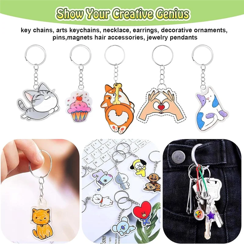 

229 Piece Shrink Plastic Sheet Set, Shrink Paper Keychain Kit With 20 Sheets Of Shrink Paper, Hole Punch And Keychain-AA70