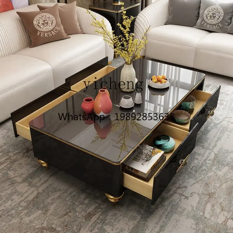 Marble coffee table modern simple small apartment living room advanced storage paint coffee table TV cabinet combination