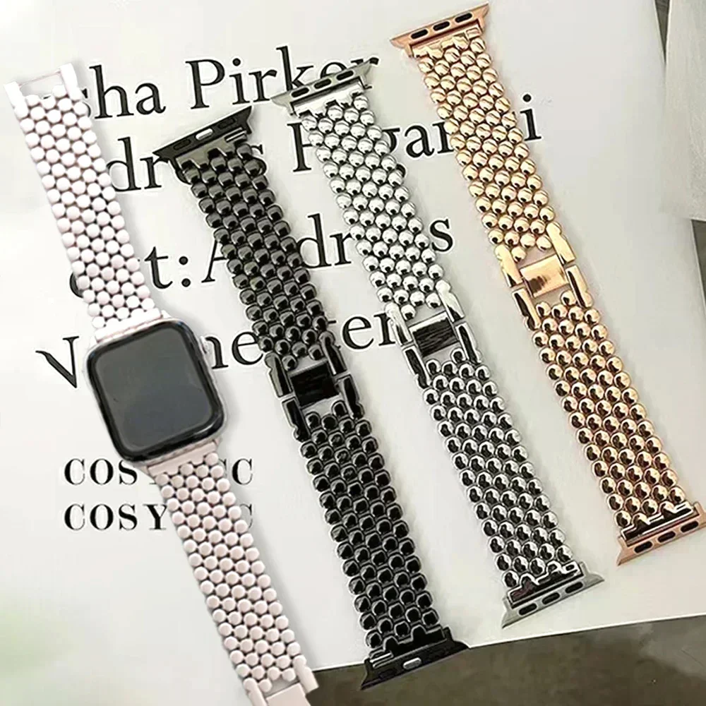 

Women Metal Stainless Steel Strap For Apple Watch Series 9 41mm 45mm 49mm 40mm 44mm Band For iWatch 8 7 5 4 3 38 41mm Bracelet