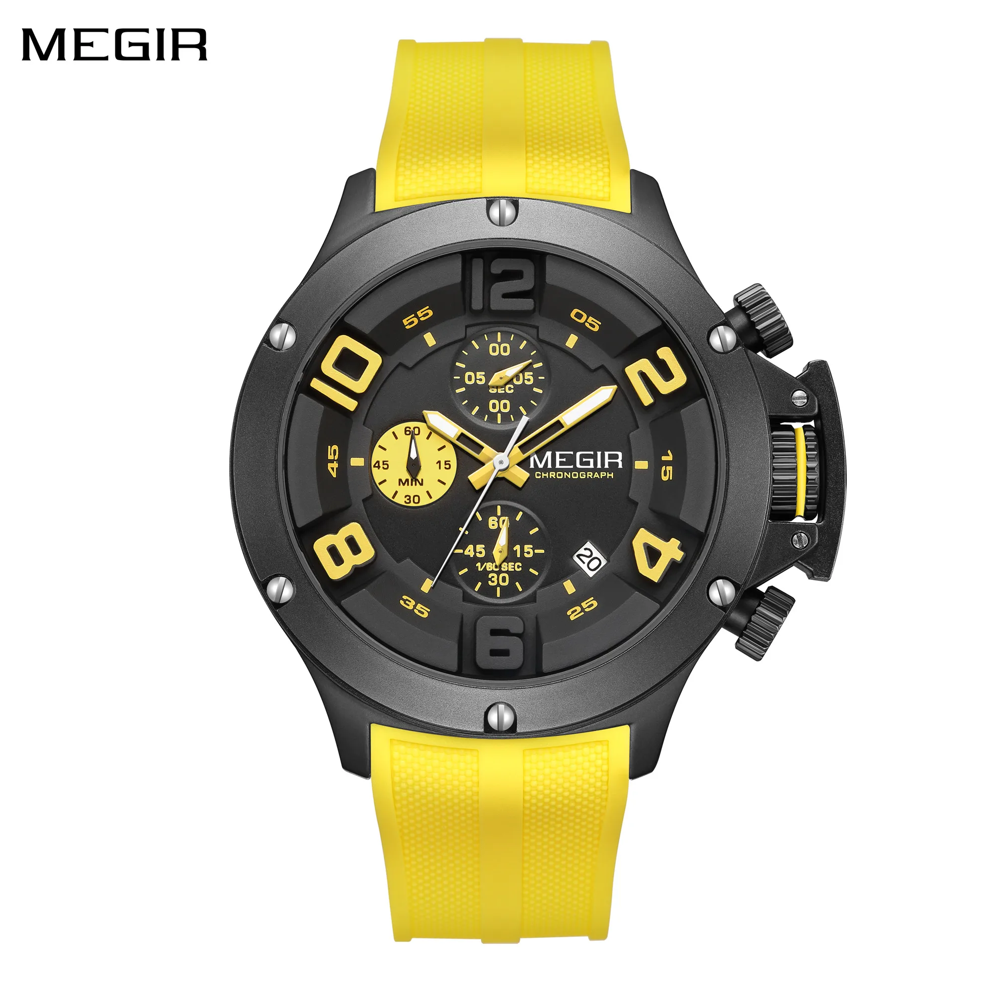 MEGIR Black Silicone Sports Watch Men Military Quartz Wrist Watches Waterproof Luminous Calendar Chronograph Clock Reloj Hombre