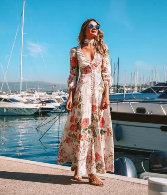 Floral printed loose Vintage Dresses women 2021 Single breasted elegant ruffle long maxi dress beach boho dress Spanish style