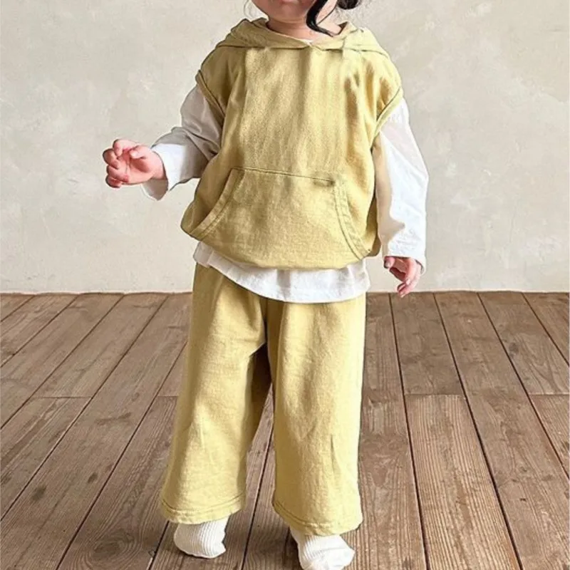 Newborn Baby Girl Boy Cotton Clothes set Sleeveless Hooded+Wide Leg Pant Infant Toddler Sports Casual Outfit Baby Clothing 0-2Y