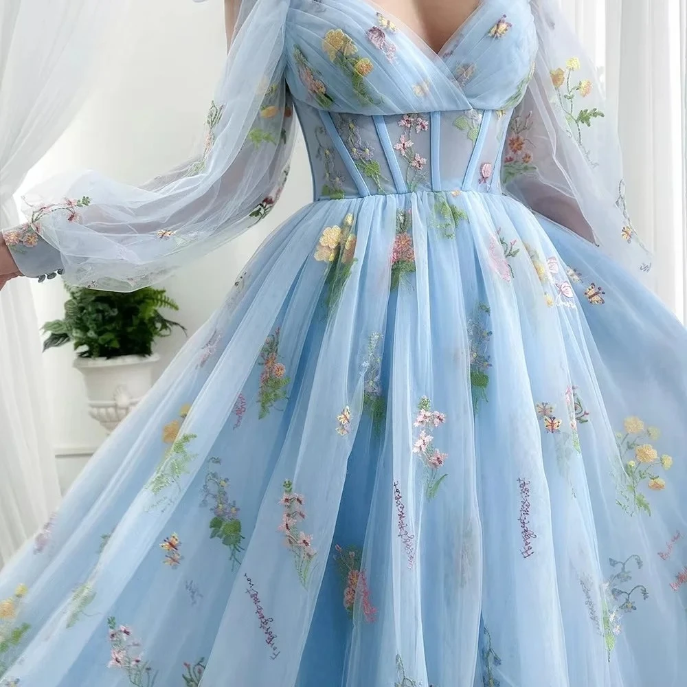 Women's Prom Dress Tulle Floral Elegant Evening Dresses for Woman Luxury Custom Made Sweethearts Exposed Party Dress