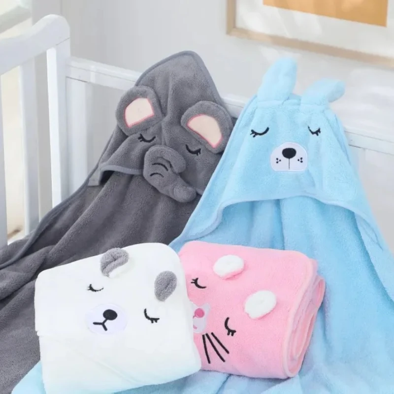 

Children's bath towel coral fleece puppy hooded towel baby swaddle scarf blanket large size towel 80x80cm Suitable for newborns