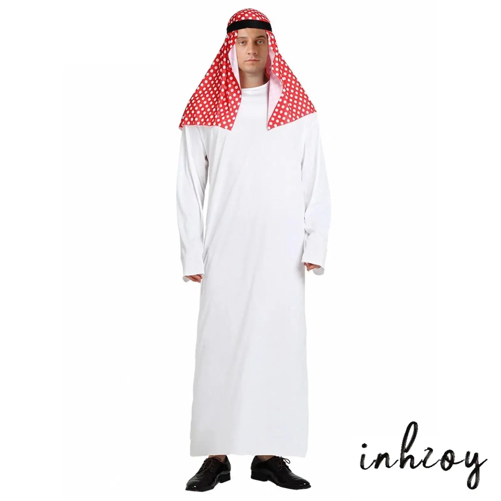 

Halloween Arab Sheikh Outfit for Men Long Robe And Head Wrap Pullover Tunic 2 Piece Set for Adult Dress Up Parties And Cosplay