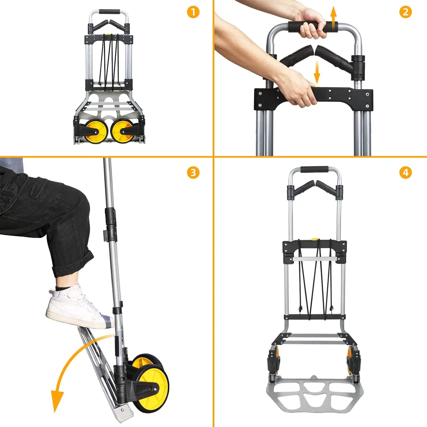 Carrello pieghevole per carrello a mano, carrello portabagagli portatile e pieghevole in alluminio con capacità di 264 libbre