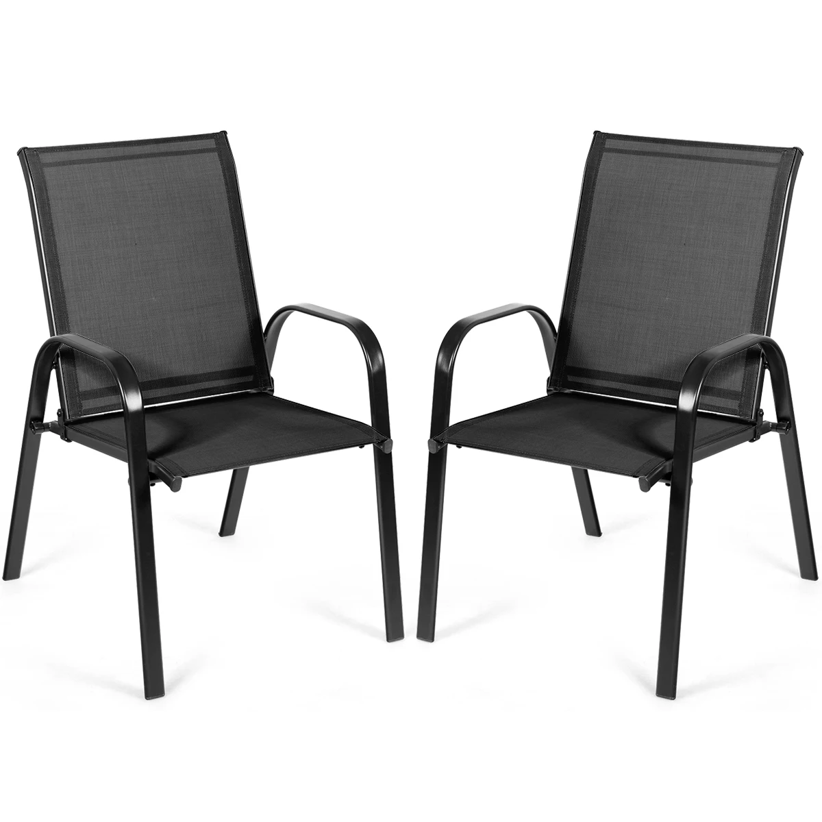 

2PCS Patio Chairs Outdoor Dining Chair Durable Garden Deck Yard W/Armrest Black