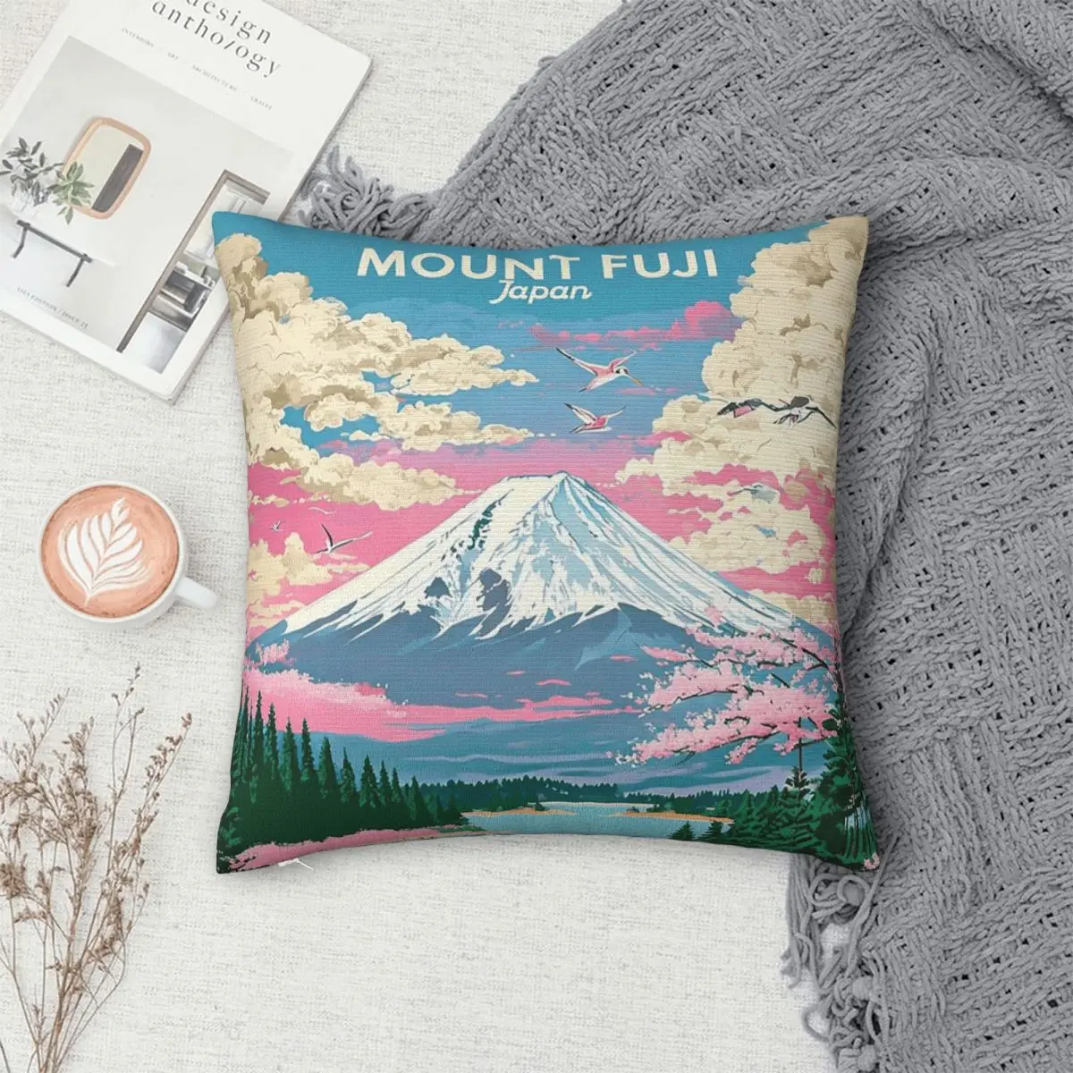 Japan Mount Fuji Ukiyo e Retro Square Pillowcase Cushion Cover Pillow Case Throw Pillow Cover for Home Bedroom Car