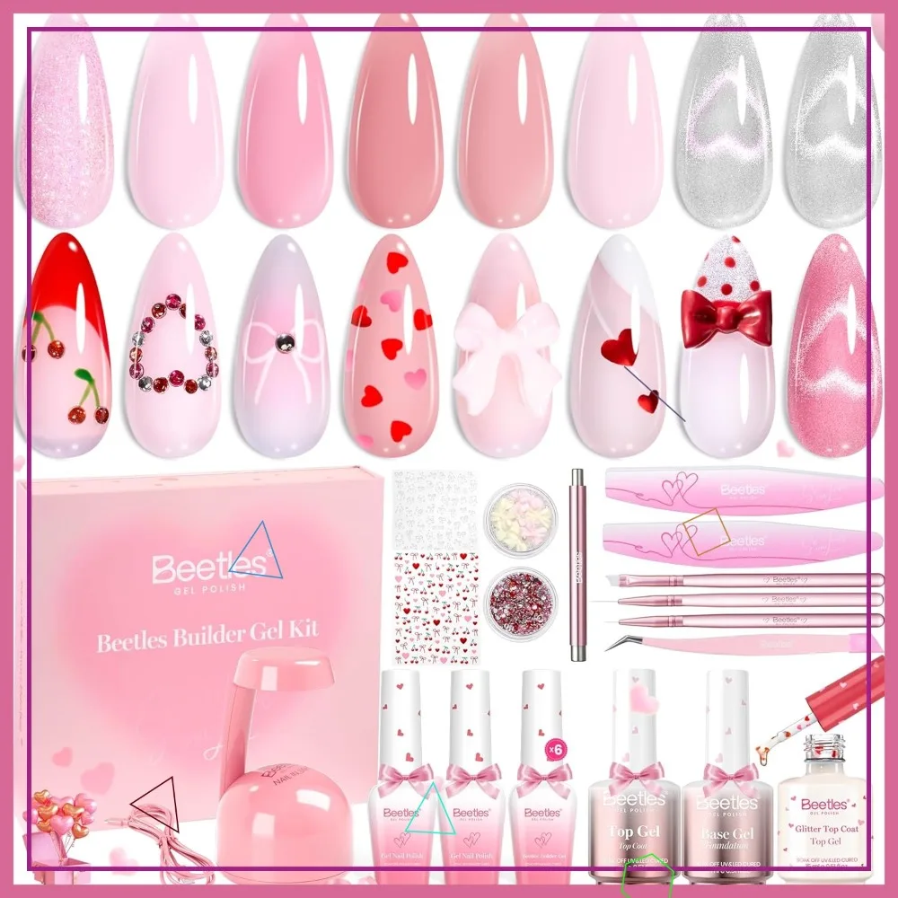 

Blush Charm Valentine's Edition DIY Nail Kit with Mini Lamp for Thickening & Strengthening, Base & Top Coat Included