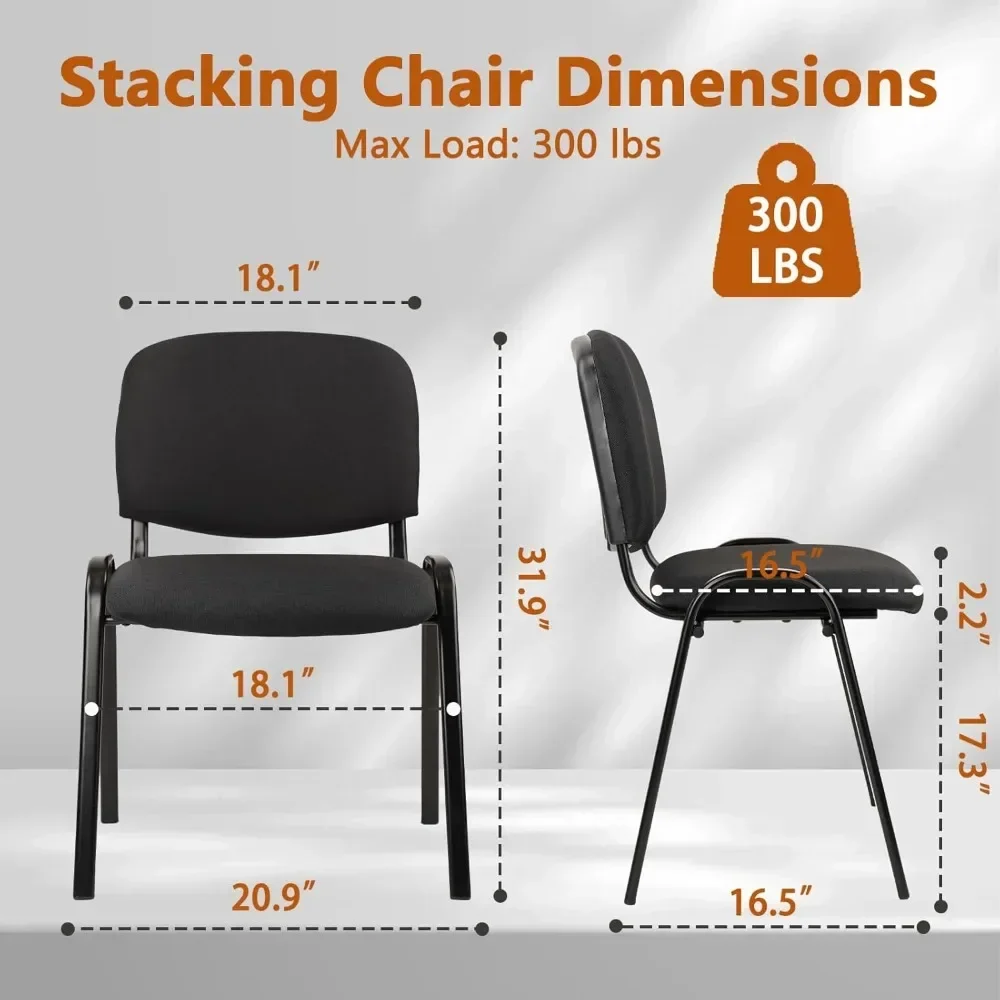 Chairs  (5 Pack)Fabric Black Reception Chairs Metal with Thickened Seat Back Cushion for Waiting Conference Room Guest Chairs