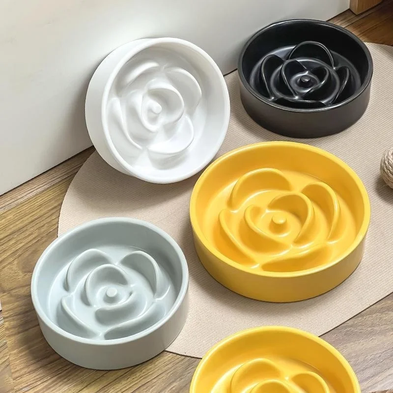 Creative Simple Solid Color Pet With Stand To Prevent Tipping Over Cat Anti-Choking Feeding Cat Water Bowl