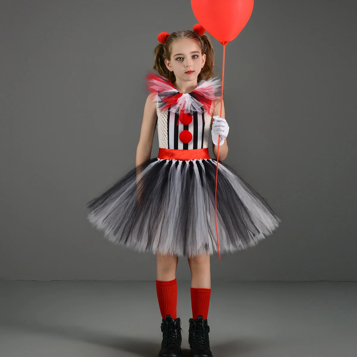 Halloween Art The Clown Costume for Kids Carnival Party Fancy Tutu Dress Girls Scary Striped Killer Clown Terrifier Costumes Set