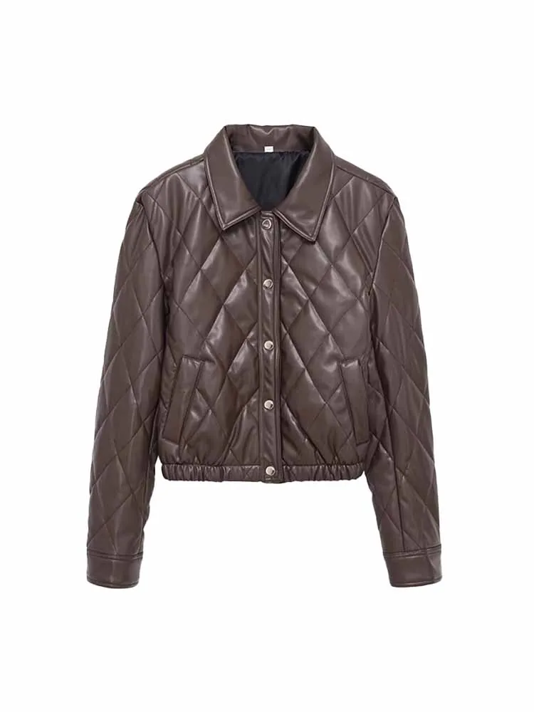 Hh mulher início da primavera moda confortável mangas compridas lapela acolchoado casaco de couro artificial do plutônio feminino casual versátil casaco