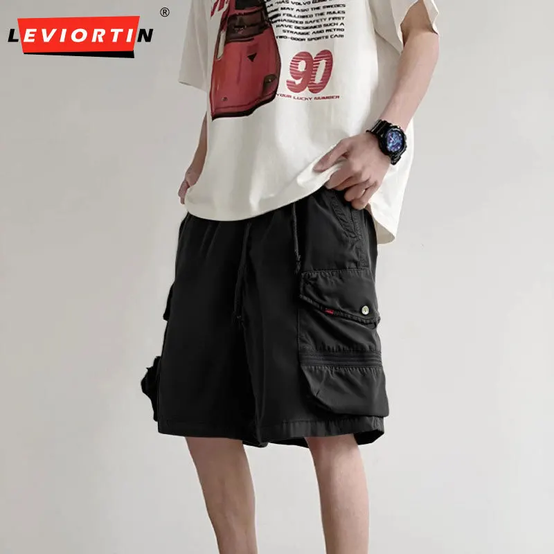 American thin workwear shorts for men's summer 2025 new trend versatile solid color loose and simple casual five quarter pants