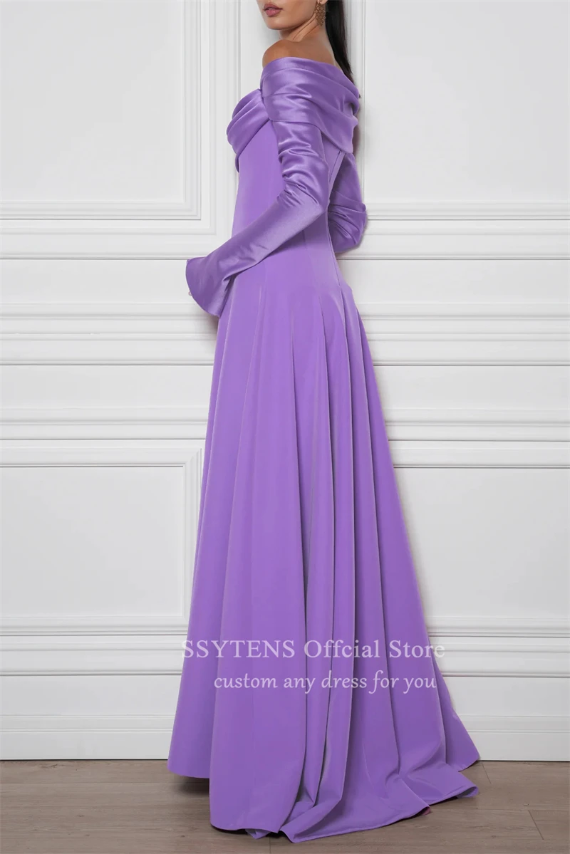 SSYTENS Elegant Lilac A Line Evening Dress Customized Long Sleeves Purple Formal Prom Gowns Floor Length Wedding Party Dresses