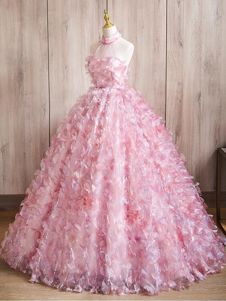 Vestido de fiesta de cumpleaños para mujer, ropa Formal con encaje floral, imagen Real, rosa, dulce, 15, 2025