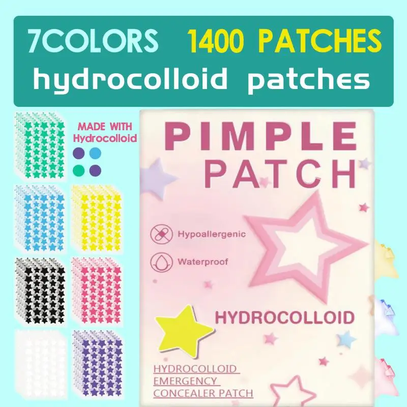 1400Pcs Star Shaped Pimple Patches Colorful Acne Cover & Invisible Spot Concealer Stickers For Face Acne Care Patch