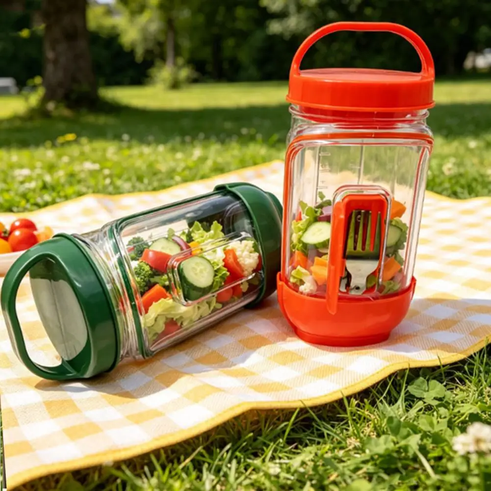 

Salad Jar Side Open Salad Container Leakproof Meal Prep Box with Dressing Compartment Reusable Food-Safe Bowl for Travel Office