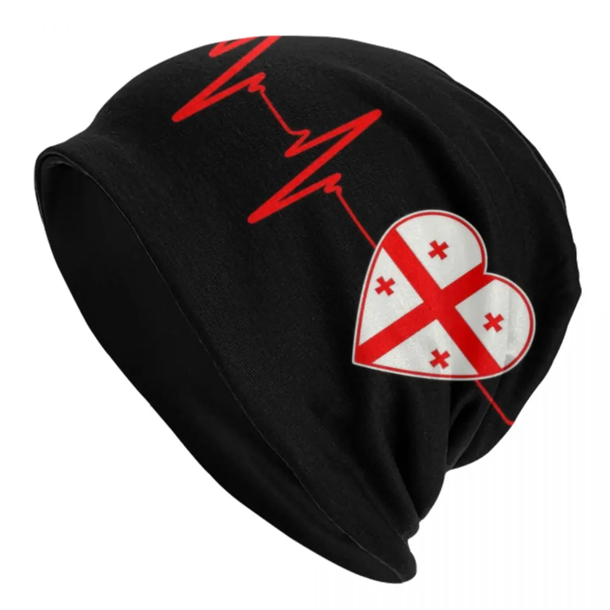 Gorro personalizado con bandera de Georgia y latido del corazón, gorros tejidos para hombres y mujeres, gorros cálidos de invierno para la familia con corazón georgiano Unisex