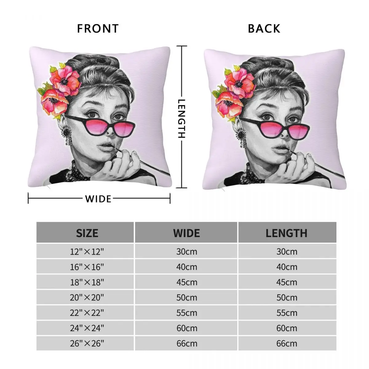 Audrey Hepburn With Flowers Square Pillowcase Polyester Linen Velvet Creative Zip Decor Pillow Case Sofa Seater Cushion Case