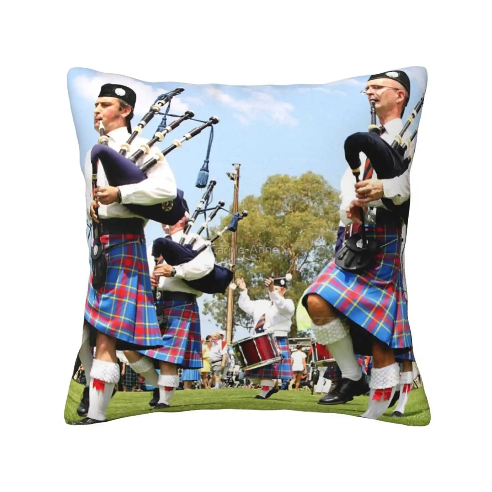 Scottish Highland Pipe & Drum Band Bedroom Office Hug Pillowcase Band Bagpipes Drums Uniforms Kilts Men Pipers Musicians