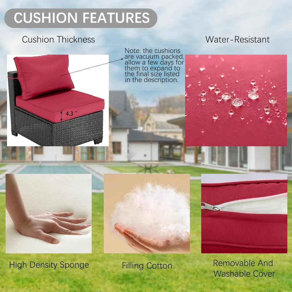 7 Piece Patio Furniture Set, All-Weather Wicker Outdoor Conversation Set with Sectional Sofa, Rattan PE Wicker Seating