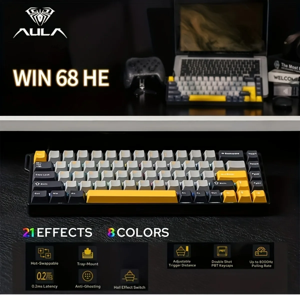 Kabelgebundene Gaming-Tastatur AULA WIN60/68 HE Magnetschalter Mechanische Tastatur