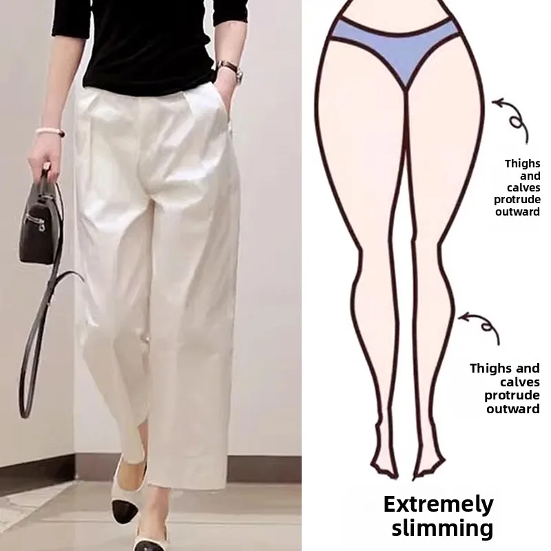 

Белые повседневные брюки с высокой талией и широкими штанинами для женщин больших размеров, свободные прямые брюки, весна-лето, новый стиль, удобная посадка