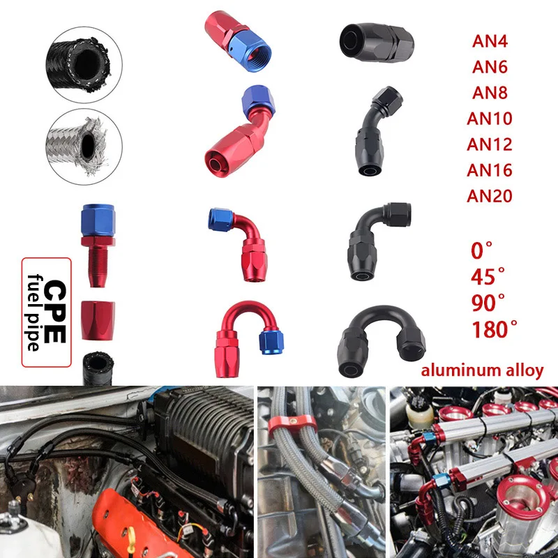 2 Stuks CPE Brandstofslang Swivel Adapter Fittings Aluminium AN4/6/8/10 Slang End Adapter fittingen Olie Brandstofslang Fitting 0/45/90 Graden