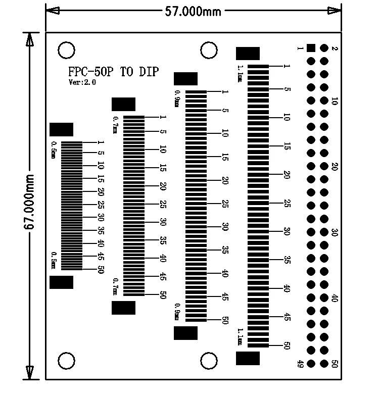 FPC 50P 50PIN Transfer Board FFC To 2.54mm TFT LCD Base Multi-pitch Multi-Function Double Sided