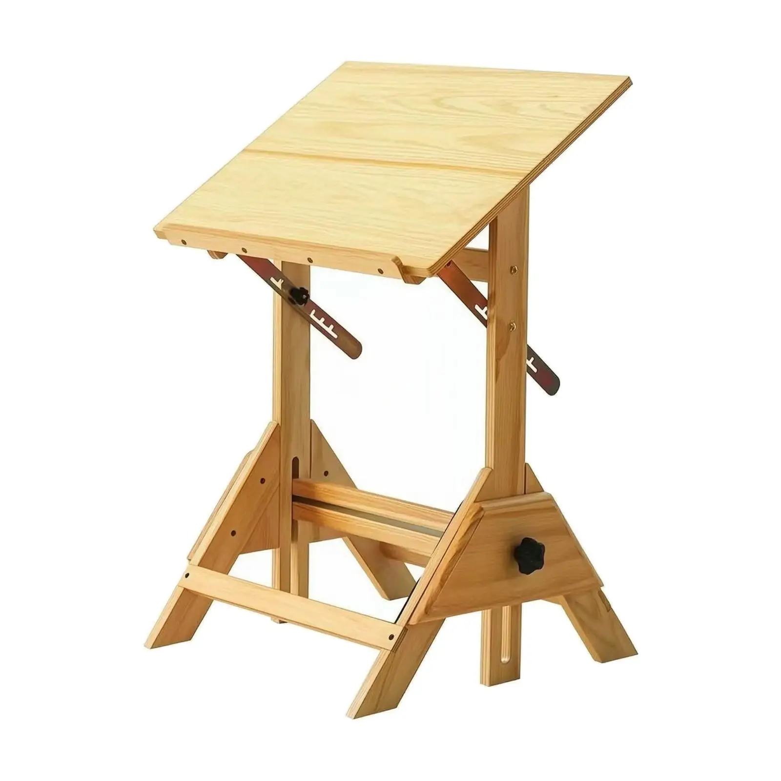 Adjustable Craft Table with Slanted Tabletop Sturdy Solid Wood Drafting Table Wooden Adjustable Sketching Surface with Bottom