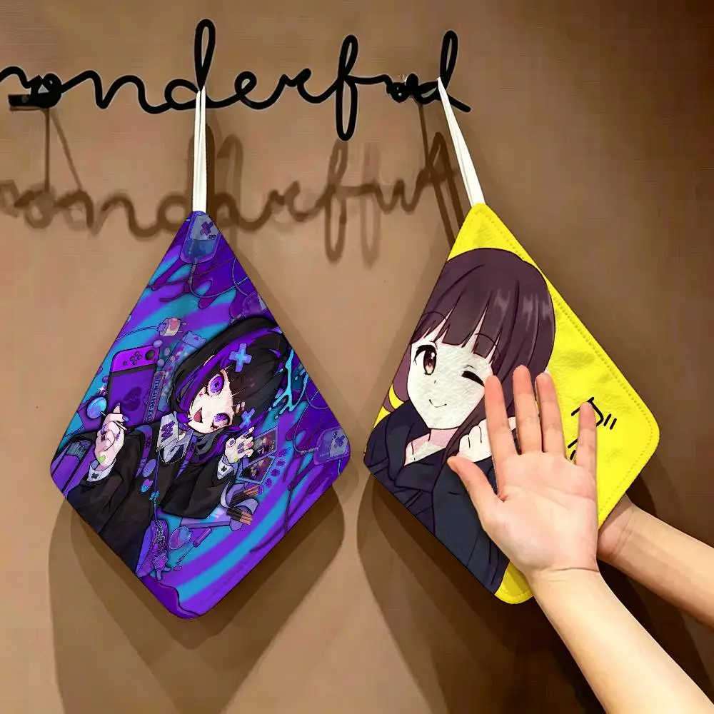 Anime Menhera Chan Polyester Cotton Hanging Kitchen Towel, Soft Hand Wiping Towel, Reusable for Kitchen Bathroom Home