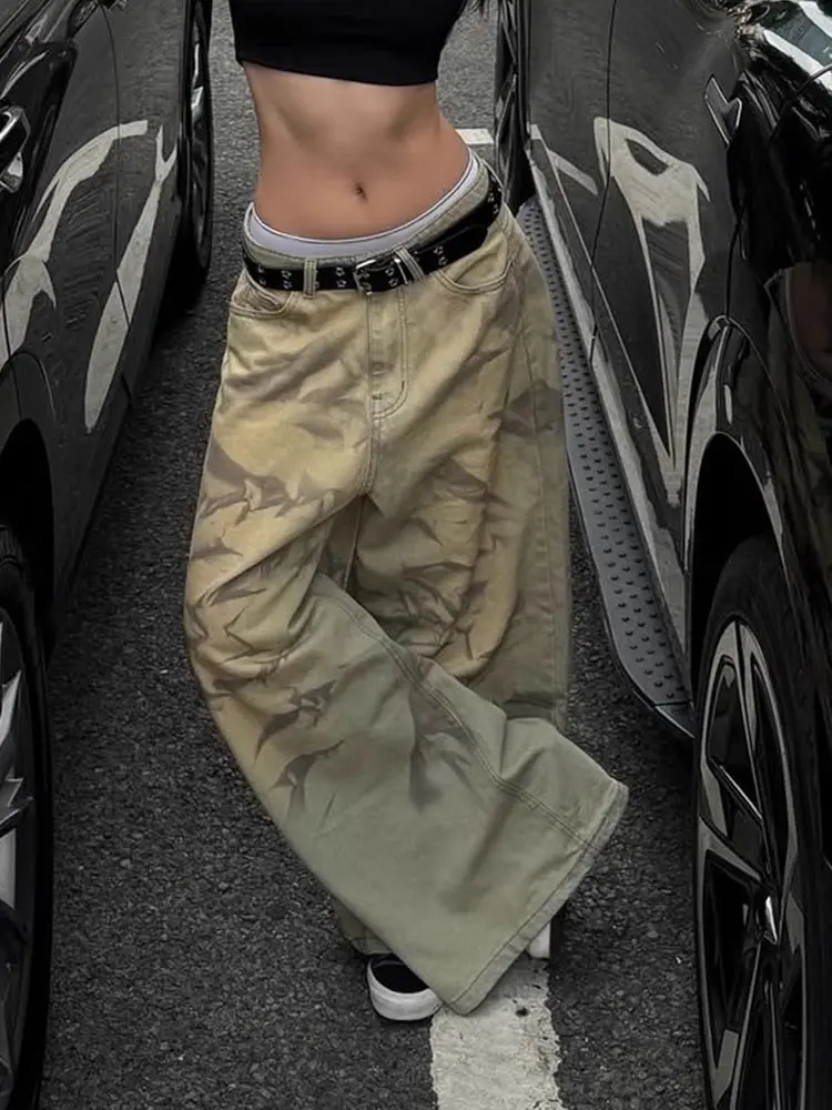 Jean à jambes larges imprimé Vintage Y2k pour femmes, pantalon en Denim surdimensionné Harajuku des années 90, Streetwear japonais des années 2000, vêtements Baggy