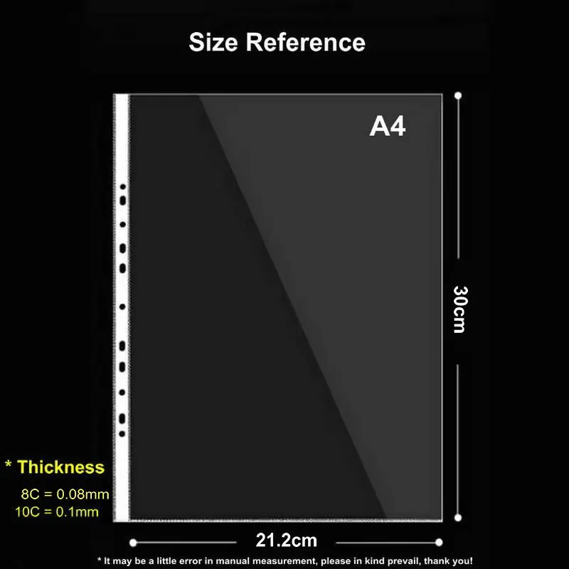 50pcs HD Transparent A4 Binder Sleeves 11-holes Sheet Protector A4 Plastic Sleeves Glossy Clear File Bag 8C/10C Thickness image 6